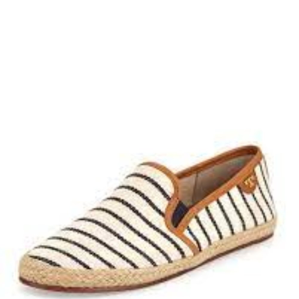 Nessie Striped Canvas Faux-Leather Flats, Fleet Stripe Nav Sz - 6.5